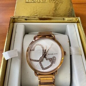 Michael Kors Gold Women's Watch with Crystal Heart Design GUC needs battery